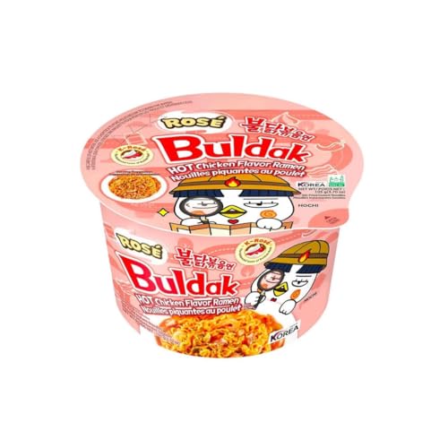 Samyang Rose Buldak Fideos Ramen Picantes Sabor Pollo, dos tamaños, k-pop, kawaii, k-drama, corea del sur (1 Unidad de Cuenco)