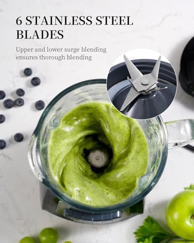 SHARDOR SHARDOR Standmixer, 700 W Spitzenleistung smoothie maker mit 1,5-Liter-Glasbehälter, Edelstahl 6-Klingen, 5 Geschwindigkeitsstufen für Milchshakes, Smoothies, Säfte und Eisgetränke, schwarz - Zusatzansicht 4 | Mixer