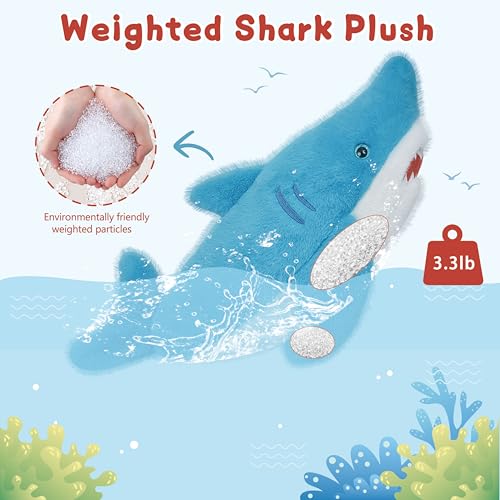 Image of Niuniu Daddy 23 inch 3.3 Pound Weighted Stuffed Animals Shark for Kids Adults, Large Shark Weighted Plush Toy, Cute Body Pillow for Calming, Ocean Series Sleeping Gift for Everyday Comfort
