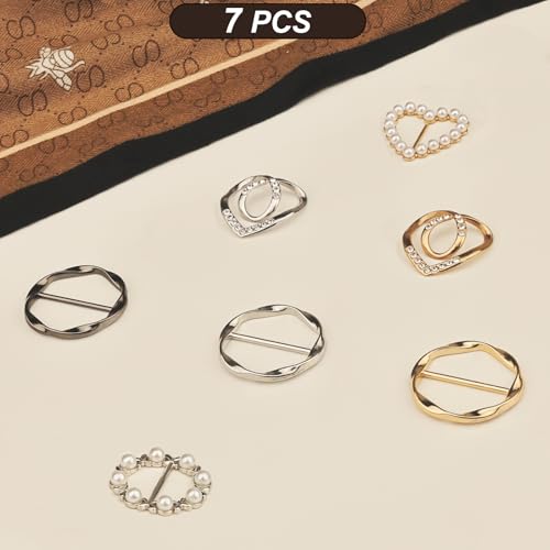 Image of 7PCS Premium Scarf Ring Clip, Cute T-Shirt Clips for Women Clothing, 4 Different Sized Shirt Ties Clips Waist Cinch Clip Buckle for Women Clothing Accessories, Gold /Silver /Black