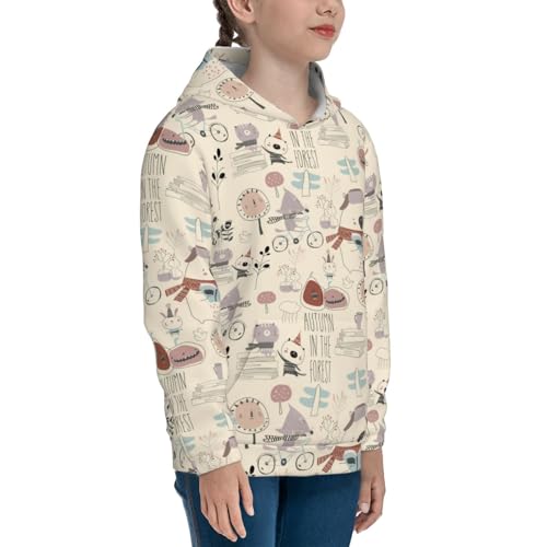 Cute Animals in Autumn Forest Kids Pullover Hoodies Boys Sweatshirts Girls Athletic Clothes with Pocket3