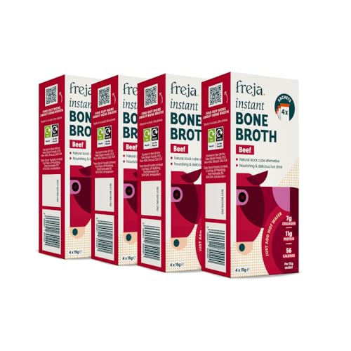 Freja Instant Beef Bone Broth | Beef | 100% Natural | Rich in Collagen Protein & Amino Acids | Dairy & Gluten Free 4 boxes (4 x 15g Sachets Per Box)