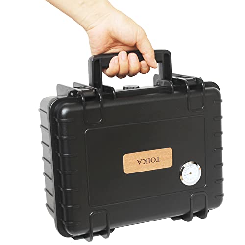 Toika Durable Black Cigar Humidor With Hygrometer, Travel Cigar Carrying Case With Cutter And Lighter Gift Set - Waterproof,Crushproof -Holds Up To 30 Cigars #TOP3