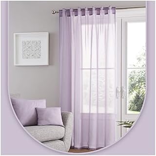 Living Room Ringtop Thin Curtains, Semi Sheer Window Panels, Bedroom Eyelet Drapes With Tie Backs, 55X86 Inches, Mauve