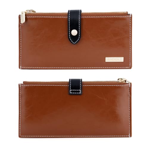 Image of ANDOILT Women's Genuine Leather Wallet RFID Blocking Credit Card Holder Zipper Purse Cell Phone Handbag