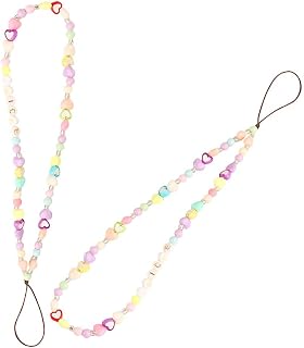 ULTECHNOVO 2Pcs Frisado Cinta Do Telefone Cordão Alça de Pulso Frisado Colhedor Do Telefone Coração Acrílico Contas Frisado Pulseira Chaveiro Tira O Encanto Do Telefone para As Mulheres