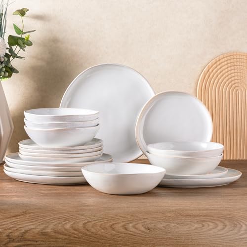 Image of AmorArc Ceramic Dinnerware Sets for 6, 18Pcs Plates and Bowls Sets Dishes | Stoneware Handmade Reactive Glaze Dinner Set, Highly Scratch Resistant | Dishwasher & Microwave Safe Dishware