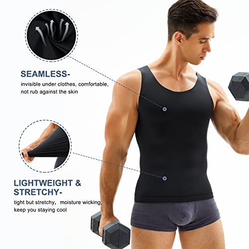 Molutan Compression Tank Top Men Compression Shirt Slimming Body Shaper Vest Sleeveless Undershirt Shapewear Black #TOP2