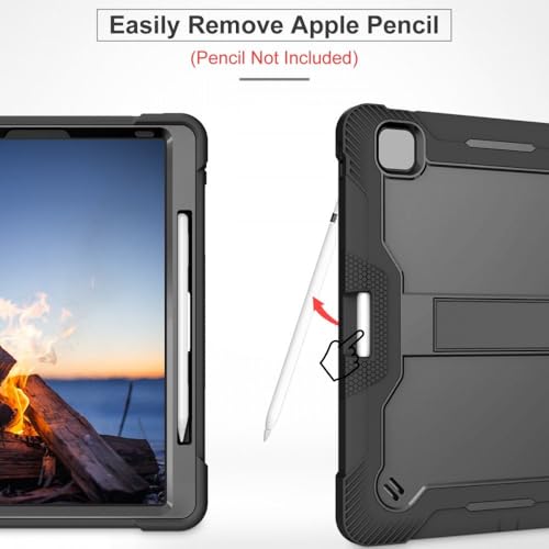 Image of WHITBULL Dual Layer Heavy Duty Shockproof Cases Covers with Stand Compatible for iPad Air 11 inch M3 /M2 2025 /2024, iPad Air 4th /5th /6th /7th Gen 2022 /2020 10.9 Inch with S Pen Holder, Black