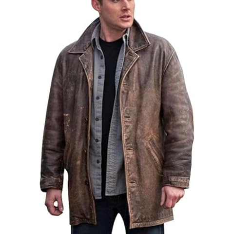 SKY-SELLER Mens Leather Jackets Genuine - Dean Winchester Supernatural Jacket - Distressed Leather Jacket Men Cover