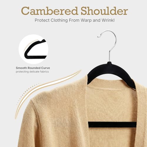 Image of HOUSE DAY Black Velvet Hangers 60 Pack, Non Slip Clothes Felt Hanger Heavy Duty for Coat, Premium Slim Space Saving Suit Hangers for Closet Organizer, 360 Rotating Silver Hook