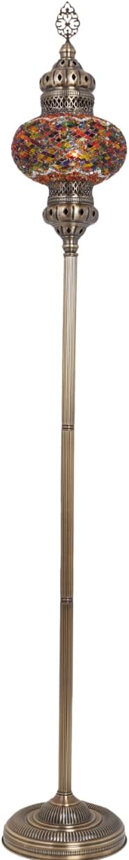 DEMMEX 10" Diameter Largest Mosaic Globe Turkish Floor Lamp, Handmade Moroccan Standing Lamp, Antique Brass Finish, 5.5 ft Tall (Multicolored)