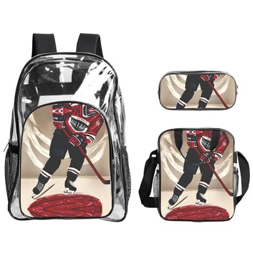 Mochila de hockey 3 en 1 con bolsa transparente para estadios y eventos escolares