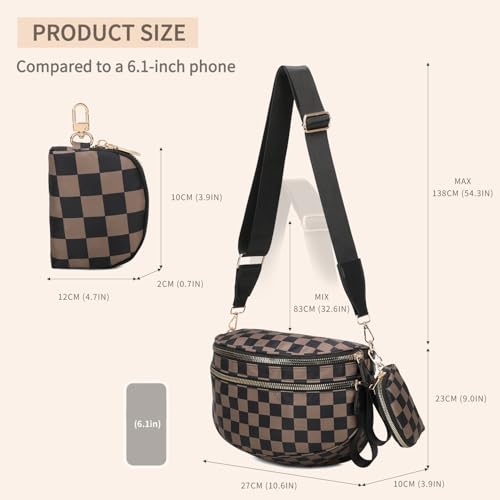 Image of Checkered Crossbody Bum Bags for Women, Nylon Sling Bags with Shoulder Strap, Large Capacity Checkered Purse Bag
