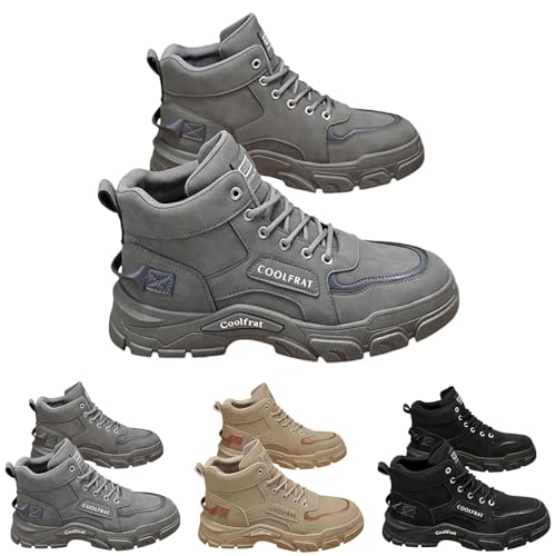 Waterproof half boots men's fashion high top trainers freestyle hi-top casual sports boots leisure boots hiking shoes high trainers leisure shoes fitness high shoes outdoor fitness shoes, gray, 8 UK