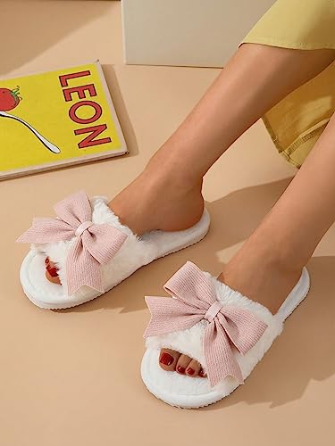 Verdusa Women's Cute Bow Fuzzy Open Toe Indoor Home Slippers Furry Outdoor Slippers4