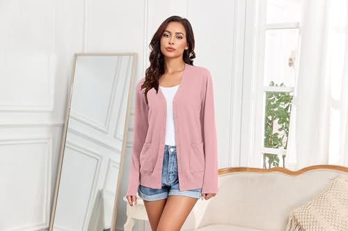Image of TASAMO Women's Lightweight Button Down Cardigan Sweaters Long Sleeve Classic V Neck Knit Soft Shrugs with Pocket