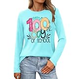 100 giorni scuola shirt insegnante giorni di scuola magliette a maniche lunghe divertenti 100 giorni celebrazione magliette maglietta manica pipistrello donna, celeste., xxl