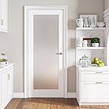 SMARTSTANDARD 32' x 80' French Interior Door, Tempered Frosted Glass Slab Door for Pantry, French Doors, Pocket Doors, Solid Core Interior Door Without Hardware Kit, White