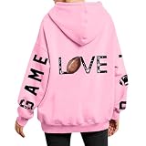 Generisch Moda Mujeres Manga Larga Letra Fútbol Gráfico Impreso Cordón Sudadera Suéter Sudaderas Top Blusa Blanca Chaqueta Polar Mujer, Rosa., S
