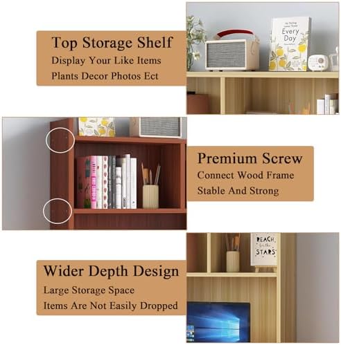 4-Tier White Wooden Desk Hutch - Freestanding Bookshelf & Storage Rack for Home Office, Dorm Desktop Organizer, Computer Desk Display Shelf (39.4" W x 7.9" D x 35.4" H)