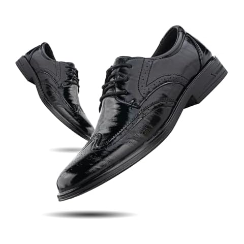 Hitmars Derby Homme Chaussure Cuir Chaussure Ville Oxford Brogues Chaussures à Lacet Derbies Chaussure Costume Vernis Habillées Mariage 2-Noir EU 43 Cover