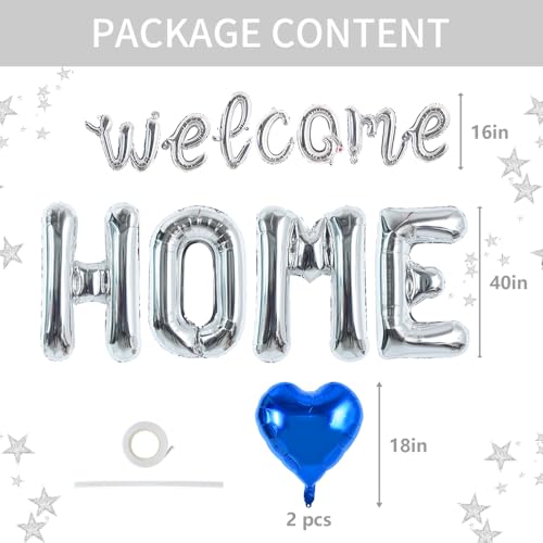 Image of TONIFUL 2 Size Silver Foil Welcome HOME Letter Balloons Banner Decorations