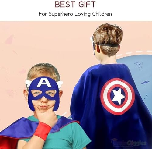 BrainGiggles Captain America Cape and Mask for Kids 3-8 years, Captain America Costume | Superhero Halloween Costume for Boys | Avengers Cape Superhero Party Favors | Avengers Costume