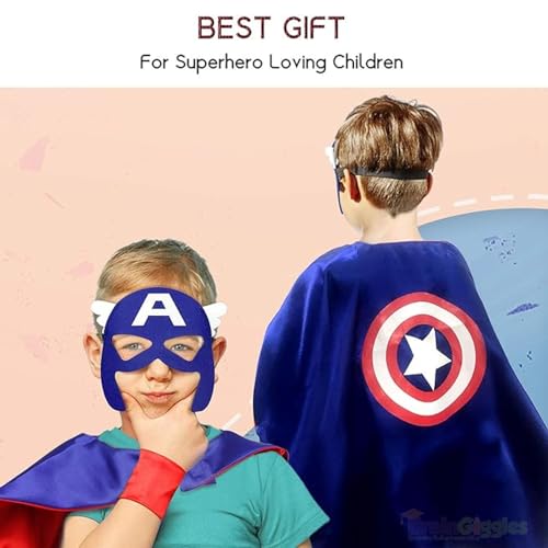 BrainGiggles Captain America Cape and Mask for Kids 3-8 years, Captain America Costume | Superhero Halloween Costume for Boys | Avengers Cape Superhero Party Favors | Avengers Costume