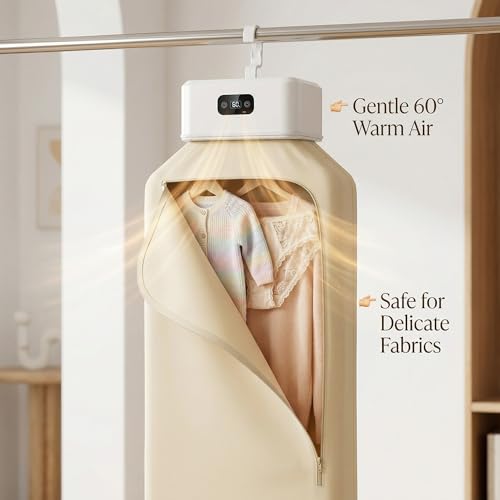 Image of Portable Clothes Dryer & Warmer - Foldable Hang Mini Heater with PTC Heating & Timer - Fast Drying and Ideal for Home, Travel, Baby Clothing, Towels, and Wet Laundry