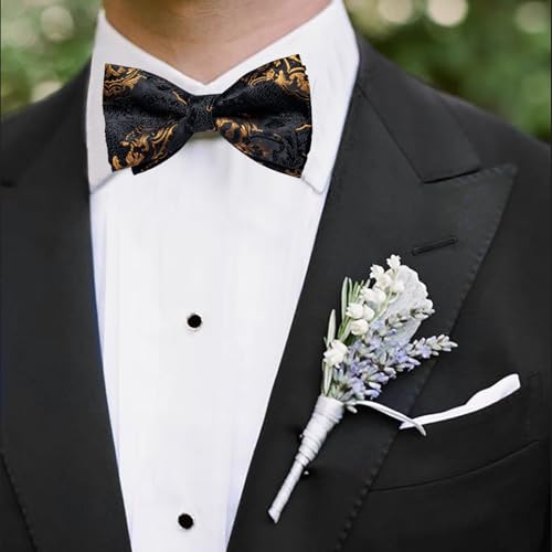 Image of DiBanGu Pre-Tied Bow Ties for Men Silk Adjustable Tuxedo Bowties Pocket Square Cufflinks Set with Lapel Pin Jacquard Woven