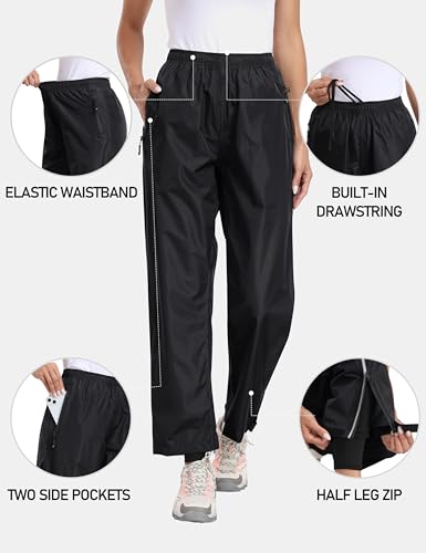 MoFiz Wasserdicht Hose Damen Überziehhose Fahrrad Regenhose Leichte Packbar Hose Winddicht Outdoorhose Wanderhose Trekkinghose Schwarz Größe EU 2XL