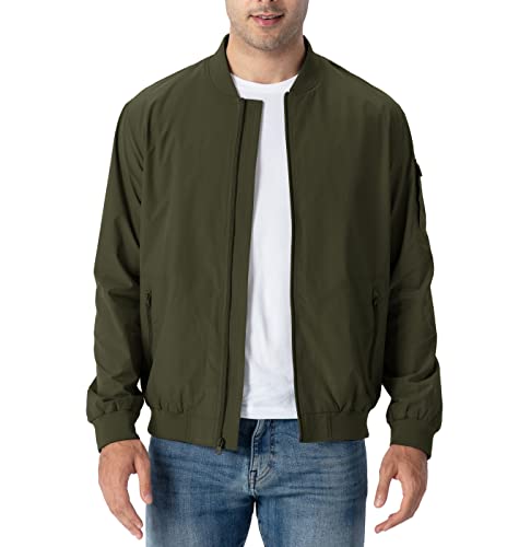 Rdruko Veste de baseball Bomber pour homme Automne Printemps Smart Casual Sports Militaire Veste coupe-vent légère avec poches zippées, vert militaire, S Cover