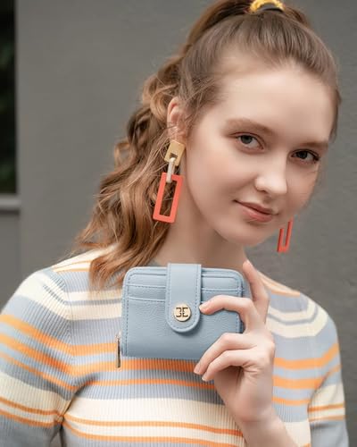 Image of Telena Small Wallet Women RFID Blocking Bifold Card Holder Leather Wallets with Zipper Coin Pocket Blue