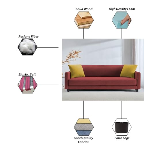 Image of Casaliving Dominic 3 Seater Sofa Set for Living Room (Maroon Fabric) Premium Fabric Sofa