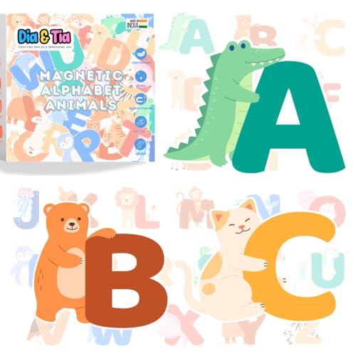 Image of Dia&Tia-Premium Fridge Magnets-Made in India for Office, Kitchen, refrigirators, Magnetic Boards-Motivational Quotes, Culture, Gamers, Cute Cartoons (Kids - Animal ABC Alphabets)