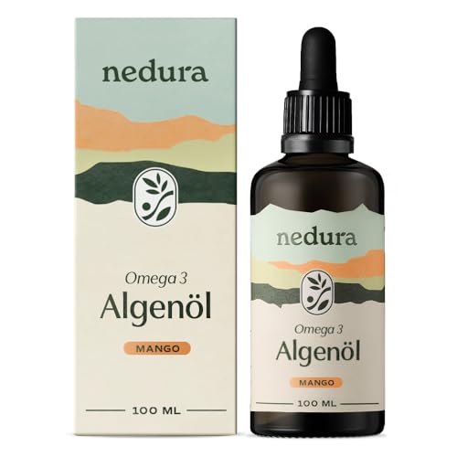 nedura Omega 3 Algenöl mit Mango - Natürliches DHA & EPA - Laborgeprüft vegan - 100ml