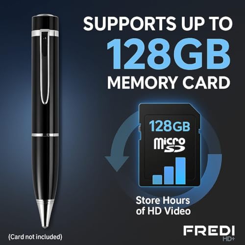 Image of FREDI HD PLUS 1080P Full HD Pen Camera with Audio & Video Recording | 80 Min Rechargeable Battery | 128GB SD Card Support | USB & OTG Playback | Portable Recorder for Meetings & Classes