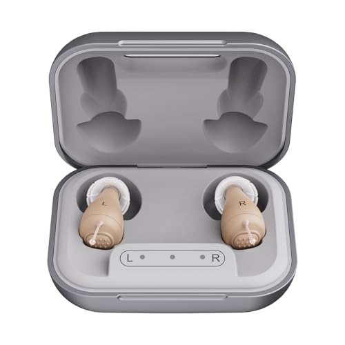 KMB Hearing Aids for Seniors with Noise Cancelling, Rechargeable Hearing Aids with 4-Modes Sound Processing 6 Volume Levels and 80H Charging Case for Women Men Hearing Loss