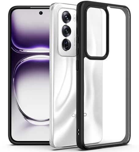 Image of KAPAVER Hybrid Clear Back Cover Case for Oppo Reno 12 | Protective Shockproof Cleare Hard PC Soft Flexible Black TPU Cover