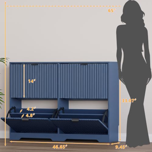Image of BORNOON Large Shoe Cabinet for Entryway, Shoe Rack Cabinet with 4 Flip Drawer and Adjustable Shelves for Small Apartment, Foyer
