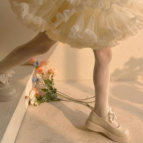 Tights, Heart Pattern Mesh Leggings for Girl Stretchy Stockings 3-12Y Girl Spring Sweet Pantyhose Kids Dress Socks4