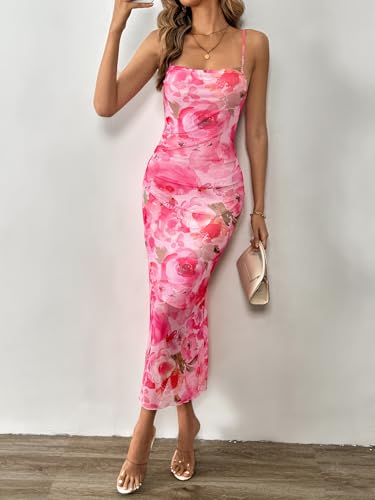 Image of GORGLITTER Women's Floral Wedding Guest Bridal Shower Cocktail Midi Dress | Wedding Dresses for Bride, Bridesmaid Dresses, Orange Dress Women, Vacation Dresses for Woman