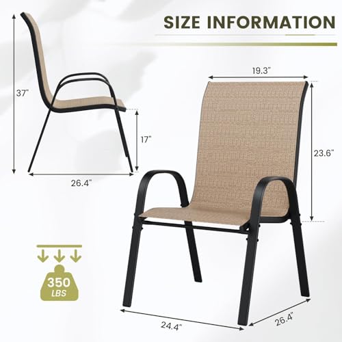 Image of UDPATIO Patio Chairs Set of 4, Stackable Outdoor Dining Chairs with High Back, Breathable Outdoor Chair All Weather Textilene Fabric, for Garden, Backyard (Brown)