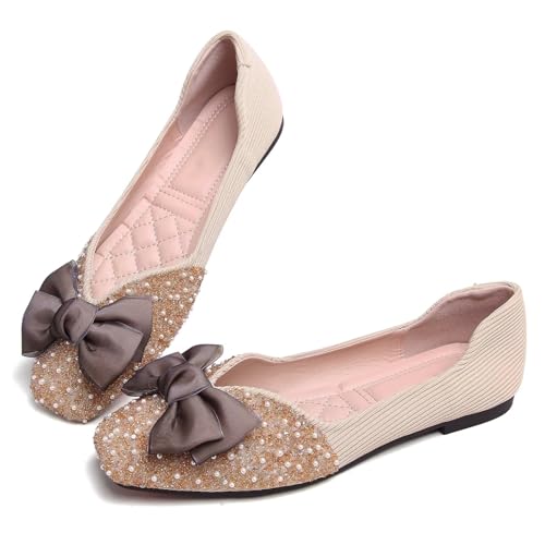 Image of SAILING LU Women's Rhinestone Square Toe Bowknots Ballet Flats Loafers