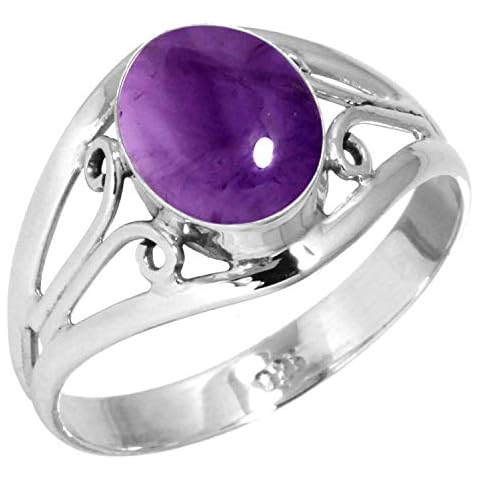 Jeweloporium 925 Silber Ringe für Frauen Violett Echt Amethyst Edelstein Mode Silber Ringe Größe 50 Muttertag Geschenk Boho Schmuck Cover