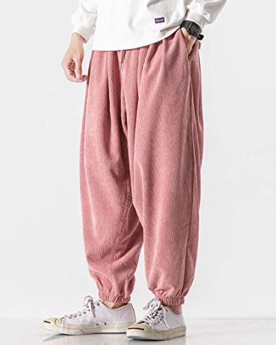 ebossy Men's Loose Fit Elastic Waist Hippie Baggy Corduroy Jogger Harem Pants2
