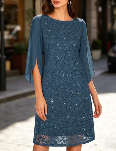 Image of COOAN Wedding Guest Cocktail & Formal Dresses for Women - Lace Sequin Dress