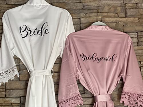 Customized Bridesmaid Robes Bridesmaid Gift Personalized Lace Robe For Women with Vinyl Matte Satin Kimono Robes Bride Robes Lace Bridal Robes Bridesmaids Party3