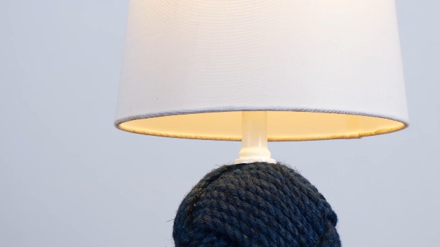 Image of JONATHAN Y Monkey 18 inch Navy Blue Rope Knot Globe Table Lamp, Metal Base